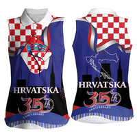 Croatia Independence Day Women Sleeveless Polo Shirt Hrvatska Checkerboard 35th Anniversary