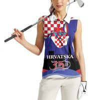 Croatia Independence Day Women Sleeveless Polo Shirt Hrvatska Checkerboard 35th Anniversary