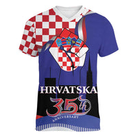 Croatia Independence Day Women V-Neck T-Shirt Hrvatska Checkerboard 35th Anniversary