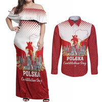 Poland Constitution Day Couples Matching Off Shoulder Maxi Dress and Long Sleeve Button Shirt Warsaw Capital Mazurek Dabrowskiego