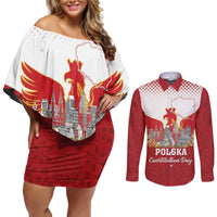Poland Constitution Day Couples Matching Off Shoulder Short Dress and Long Sleeve Button Shirt Warsaw Capital Mazurek Dabrowskiego