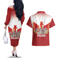 Poland Constitution Day Couples Matching Off The Shoulder Long Sleeve Dress and Hawaiian Shirt Warsaw Capital Mazurek Dabrowskiego