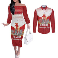 Poland Constitution Day Couples Matching Off The Shoulder Long Sleeve Dress and Long Sleeve Button Shirt Warsaw Capital Mazurek Dabrowskiego