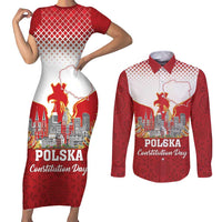 Poland Constitution Day Couples Matching Short Sleeve Bodycon Dress and Long Sleeve Button Shirt Warsaw Capital Mazurek Dabrowskiego
