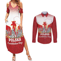 Poland Constitution Day Couples Matching Summer Maxi Dress and Long Sleeve Button Shirt Warsaw Capital Mazurek Dabrowskiego