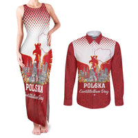 Poland Constitution Day Couples Matching Tank Maxi Dress and Long Sleeve Button Shirt Warsaw Capital Mazurek Dabrowskiego