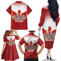 Poland Constitution Day Family Matching Off The Shoulder Long Sleeve Dress and Hawaiian Shirt Warsaw Capital Mazurek Dabrowskiego