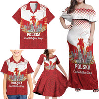 Poland Constitution Day Family Matching Off Shoulder Maxi Dress and Hawaiian Shirt Warsaw Capital Mazurek Dabrowskiego