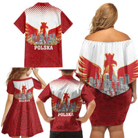Poland Constitution Day Family Matching Off Shoulder Short Dress and Hawaiian Shirt Warsaw Capital Mazurek Dabrowskiego