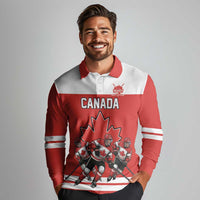Canada Hockey Custom Long Sleeve Polo Shirt Maple Leaf Northern Pride