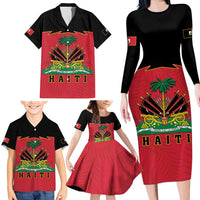 Personalized Haiti 1964 Family Matching Long Sleeve Bodycon Dress and Hawaiian Shirt Coat Of Arms Flag Style