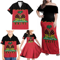Personalized Haiti 1964 Family Matching Off Shoulder Maxi Dress and Hawaiian Shirt Coat Of Arms Flag Style