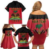 Personalized Haiti 1964 Family Matching Off Shoulder Short Dress and Hawaiian Shirt Coat Of Arms Flag Style