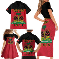 Personalized Haiti 1964 Family Matching Short Sleeve Bodycon Dress and Hawaiian Shirt Coat Of Arms Flag Style