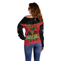 Personalized Haiti 1964 Off Shoulder Sweater Coat Of Arms Flag Style