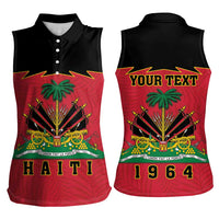 Personalized Haiti 1964 Women Sleeveless Polo Shirt Coat Of Arms Flag Style