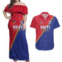 Custom Haiti Football Couples Matching Off Shoulder Maxi Dress and Hawaiian Shirt Les Grenadiers