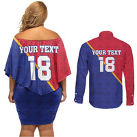 Custom Haiti Football Couples Matching Off Shoulder Short Dress and Long Sleeve Button Shirt Les Grenadiers
