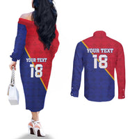 Custom Haiti Football Couples Matching Off The Shoulder Long Sleeve Dress and Long Sleeve Button Shirt Les Grenadiers