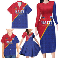 Custom Haiti Football Family Matching Long Sleeve Bodycon Dress and Hawaiian Shirt Les Grenadiers