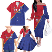 Custom Haiti Football Family Matching Off The Shoulder Long Sleeve Dress and Hawaiian Shirt Les Grenadiers