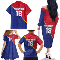 Custom Haiti Football Family Matching Off The Shoulder Long Sleeve Dress and Hawaiian Shirt Les Grenadiers