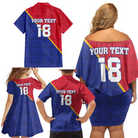 Custom Haiti Football Family Matching Off Shoulder Short Dress and Hawaiian Shirt Les Grenadiers