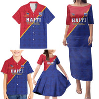 Custom Haiti Football Family Matching Puletasi and Hawaiian Shirt Les Grenadiers