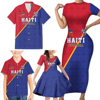 Custom Haiti Football Family Matching Short Sleeve Bodycon Dress and Hawaiian Shirt Les Grenadiers