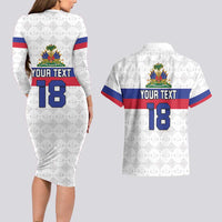 Custom Haiti Football Couples Matching Long Sleeve Bodycon Dress and Hawaiian Shirt Ekip foutbol Ayiti