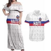 Custom Haiti Football Couples Matching Off Shoulder Maxi Dress and Hawaiian Shirt Ekip foutbol Ayiti
