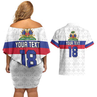 Custom Haiti Football Couples Matching Off Shoulder Short Dress and Hawaiian Shirt Ekip foutbol Ayiti