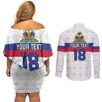 Custom Haiti Football Couples Matching Off Shoulder Short Dress and Long Sleeve Button Shirt Ekip foutbol Ayiti