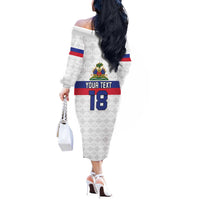 Custom Haiti Football Off The Shoulder Long Sleeve Dress Ekip foutbol Ayiti
