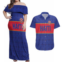 Custom Haiti Football Couples Matching Off Shoulder Maxi Dress and Hawaiian Shirt Le Rouge et Bleu Sporty Style