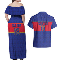 Custom Haiti Football Couples Matching Off Shoulder Maxi Dress and Hawaiian Shirt Le Rouge et Bleu Sporty Style