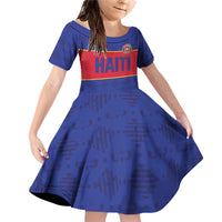 Custom Haiti Football Family Matching Off Shoulder Short Dress and Hawaiian Shirt Le Rouge et Bleu Sporty Style