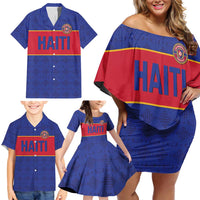 Custom Haiti Football Family Matching Off Shoulder Short Dress and Hawaiian Shirt Le Rouge et Bleu Sporty Style