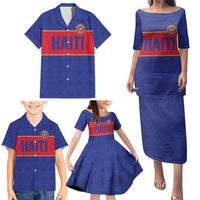 Custom Haiti Football Family Matching Puletasi and Hawaiian Shirt Le Rouge et Bleu Sporty Style