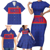 Custom Haiti Football Family Matching Short Sleeve Bodycon Dress and Hawaiian Shirt Le Rouge et Bleu Sporty Style