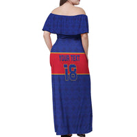 Custom Haiti Football Off Shoulder Maxi Dress Le Rouge et Bleu Sporty Style