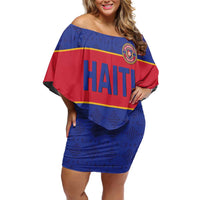 Custom Haiti Football Off Shoulder Short Dress Le Rouge et Bleu Sporty Style