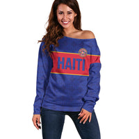 Custom Haiti Football Off Shoulder Sweater Le Rouge et Bleu Sporty Style