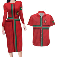 Custom Portugal Football Couples Matching Long Sleeve Bodycon Dress and Hawaiian Shirt A Selecao das Quinas