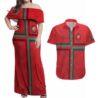 Custom Portugal Football Couples Matching Off Shoulder Maxi Dress and Hawaiian Shirt A Selecao das Quinas