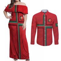 Custom Portugal Football Couples Matching Off Shoulder Maxi Dress and Long Sleeve Button Shirt A Selecao das Quinas