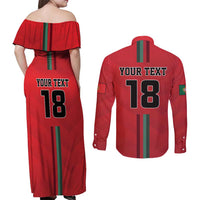Custom Portugal Football Couples Matching Off Shoulder Maxi Dress and Long Sleeve Button Shirt A Selecao das Quinas