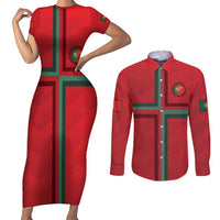 Custom Portugal Football Couples Matching Short Sleeve Bodycon Dress and Long Sleeve Button Shirt A Selecao das Quinas