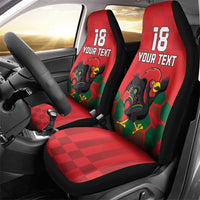 Custom Portugal Football Car Seat Cover Barcelos Rooster Mascot Dynamic Style