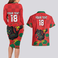 Custom Portugal Football Couples Matching Long Sleeve Bodycon Dress and Hawaiian Shirt Barcelos Rooster Mascot Dynamic Style